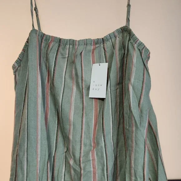 Women's Easy Linen Tank Dress - A New Day™ Green Striped XXL w/ pockets! nwt - Picture 2 of 7